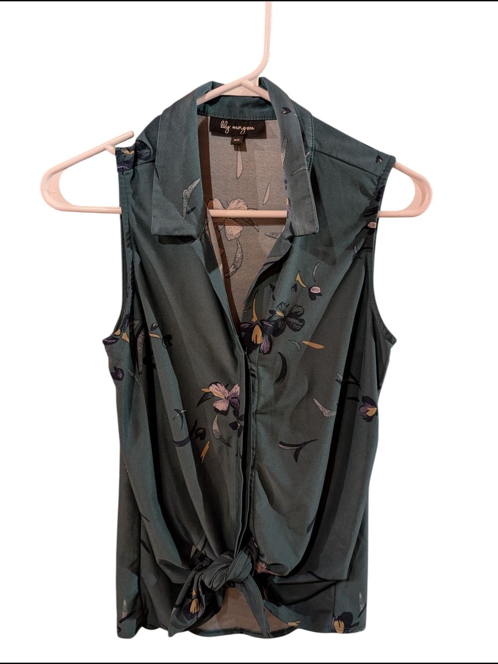 Sleeveless Tie-Front Floral Button-Up Top - Teal